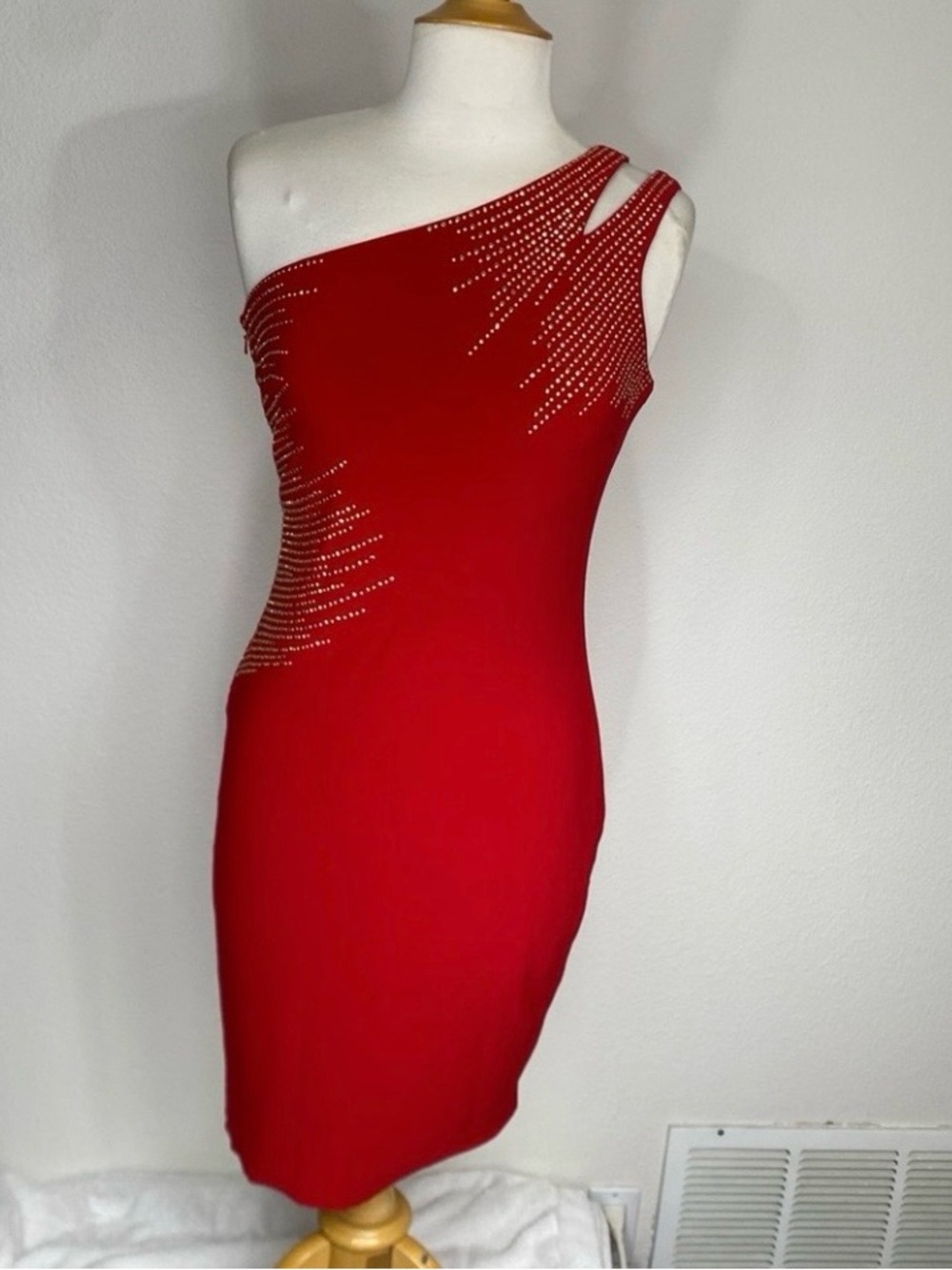 Cache Women’s Red Gold Bling Detail One Shoulder Sheath Dress Size 6 Party Glam
